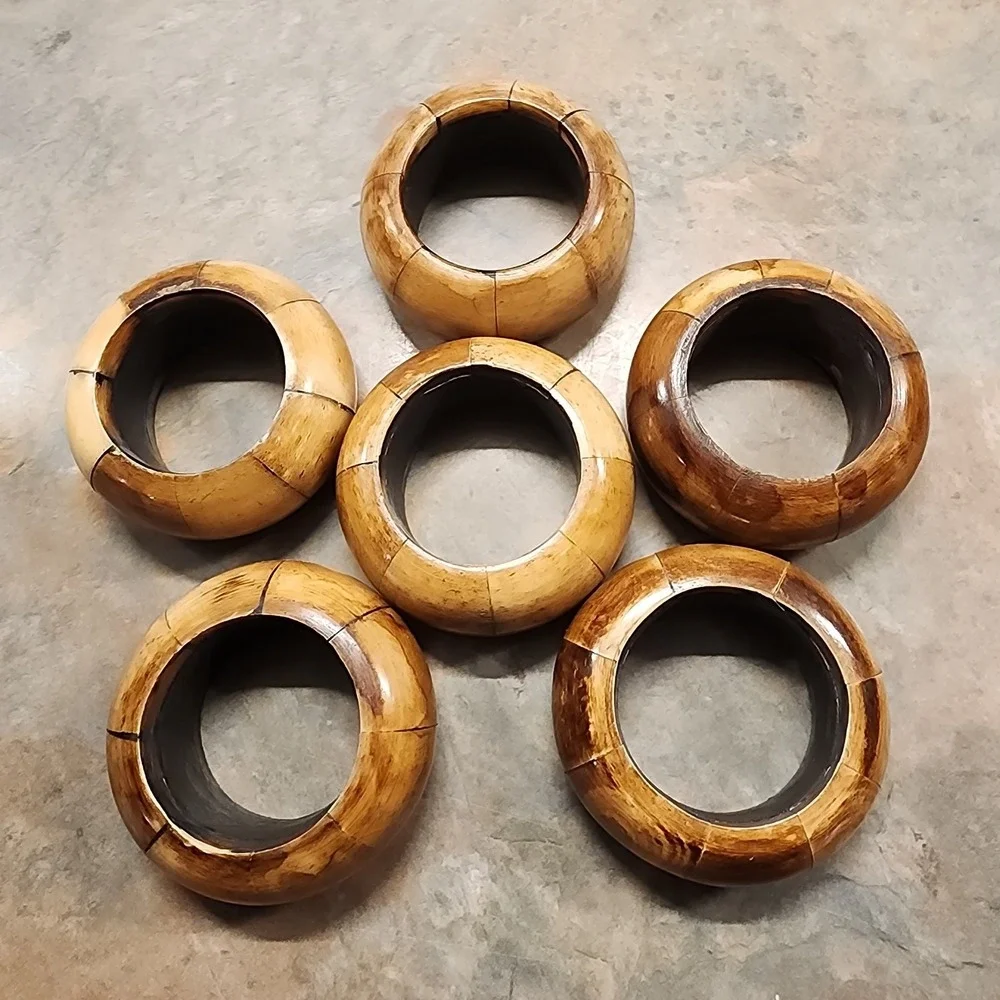 Vintage Round Wood Napkin Rings Set of 6 Natural Wood Tone Unique Beautiful(S14)